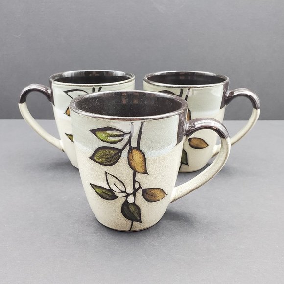 Pfaltzgraff Everyday Rustic Leaves Mugs Coffee Cups Earth Tones - Picture 1 of 9